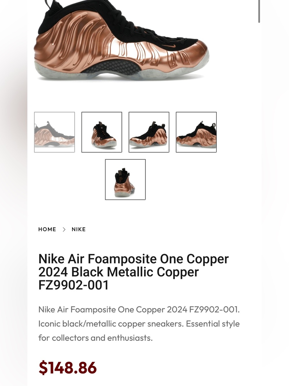 Nike Kids Copper and Black Foamposite Style Sneakers